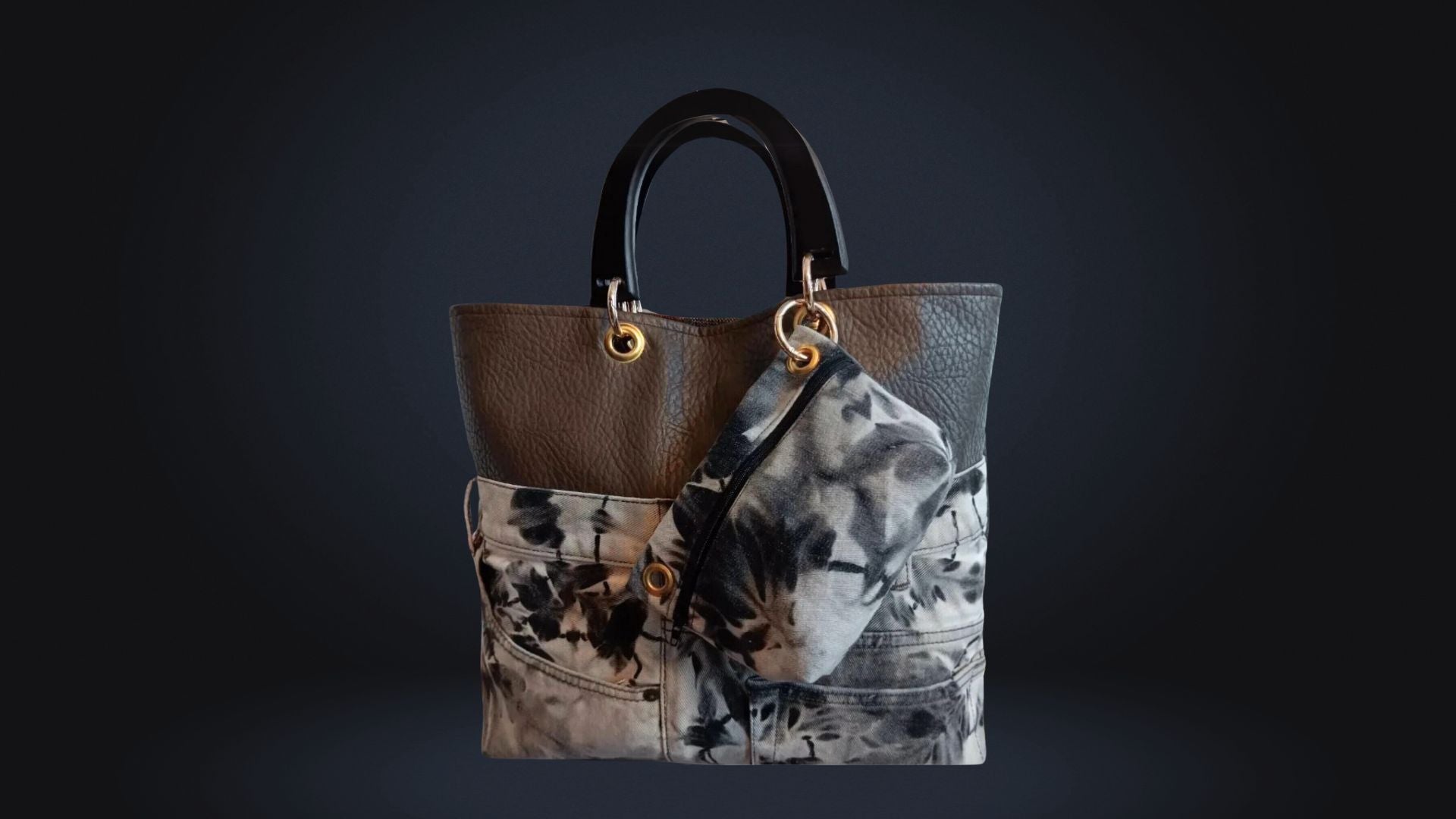 Brown and Black Denim Kirksey Tote