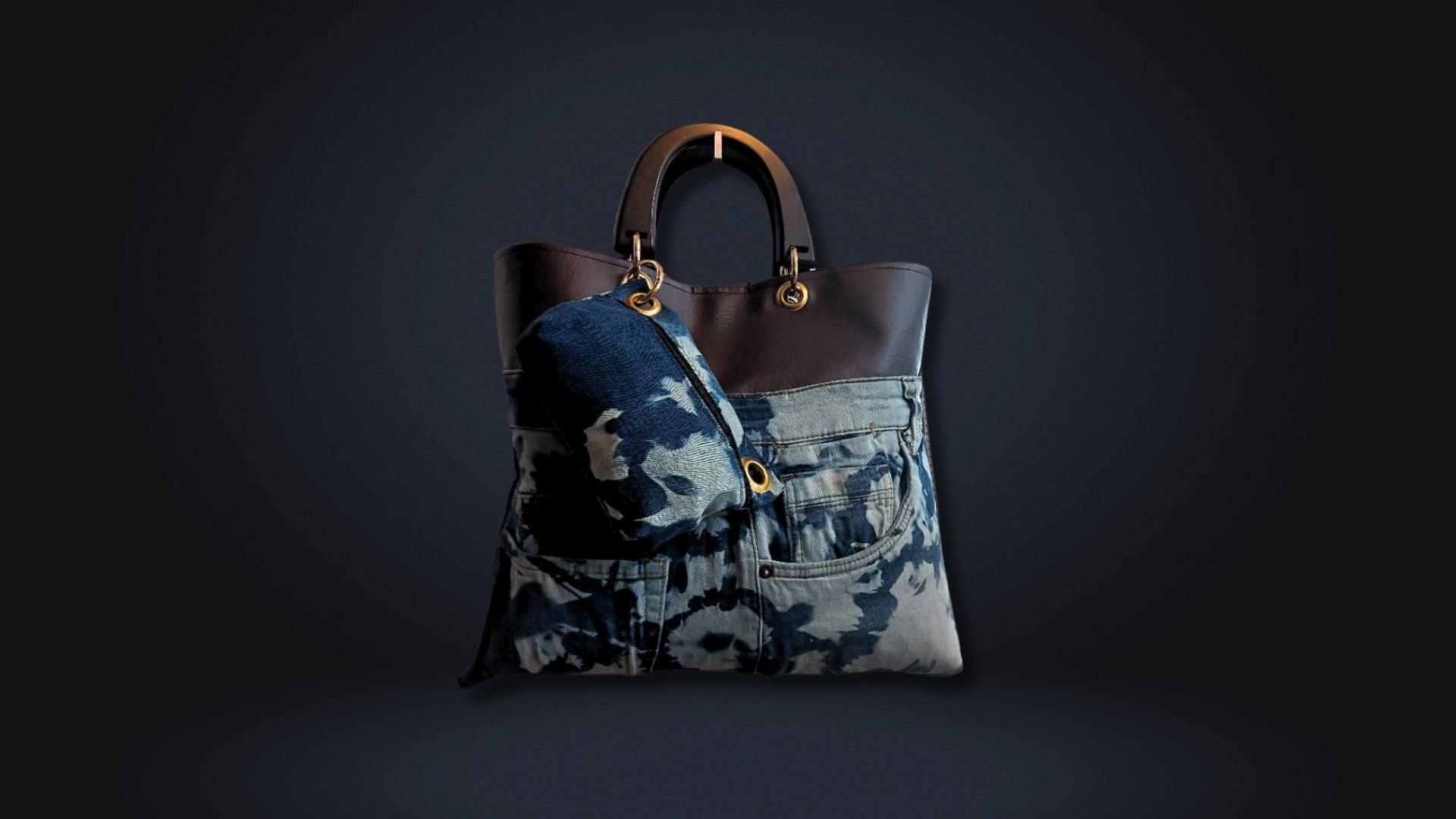 Brown and Blue Denim Kirksey Tote